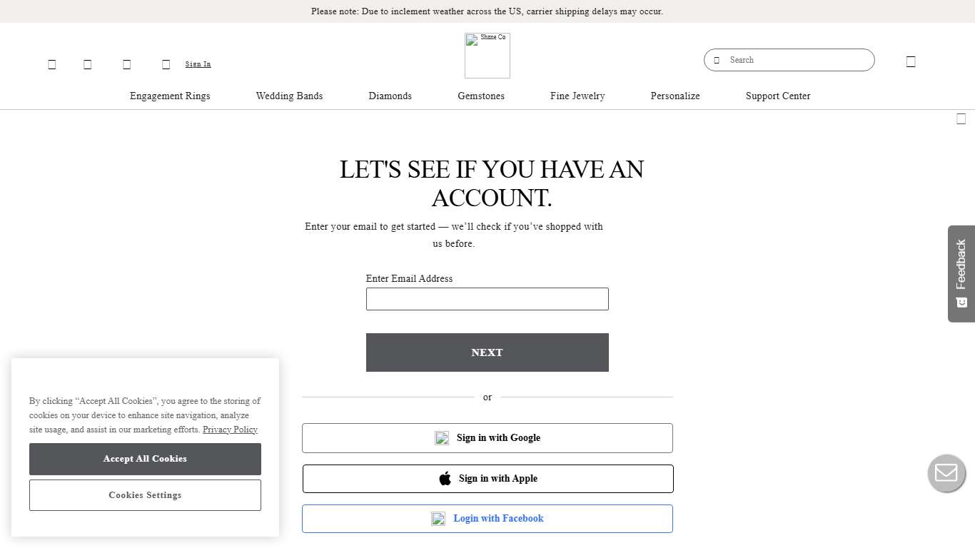 Account Login and Sign Up Shane Co.